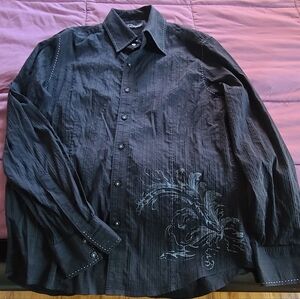 7 Diamonds men's black button down shirt with white stitching